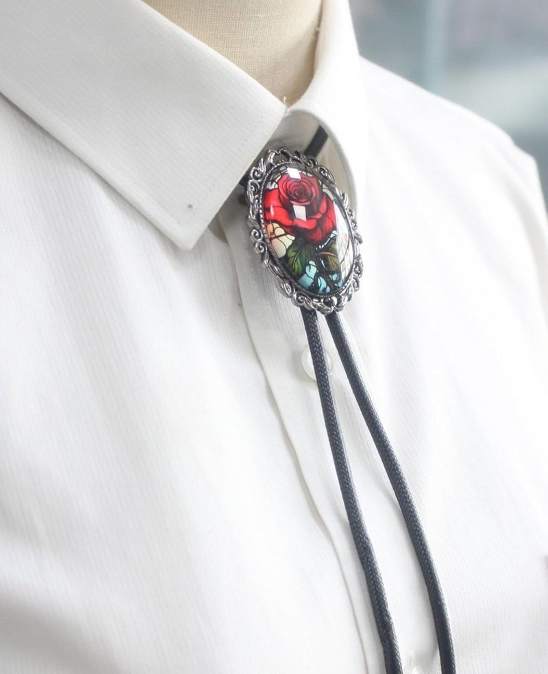 PEARLY JUN Bolo Tie for Women Men Flower Rose Western Cowboy Brown Leather Country Style String Vest Gifts - Image 4
